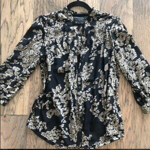 Barney’s New York black silk floral women's long sleeved blouse sz medium